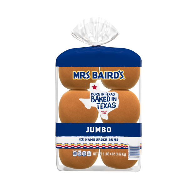 Mrs. Baird's 12 ct, Jumbo, Hamburger Buns, 36 oz