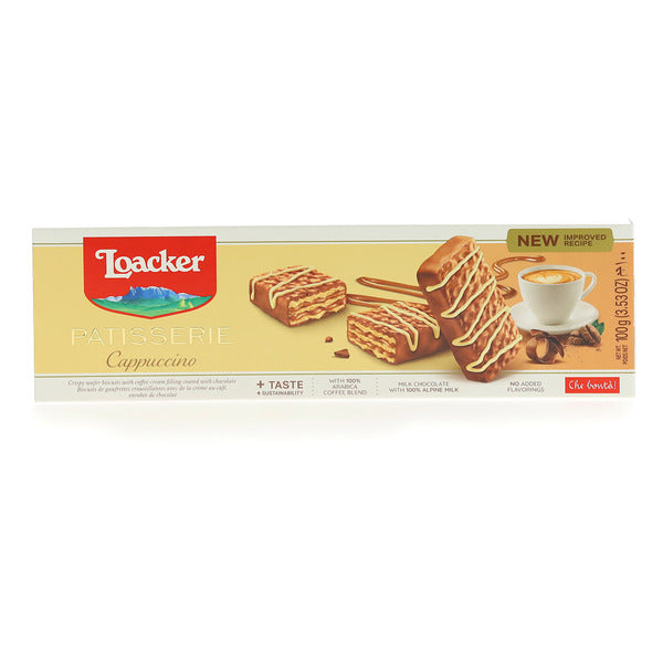 Loacker Patisserie Cappuccino, Chocolate Covered Premium Wafer Fingers