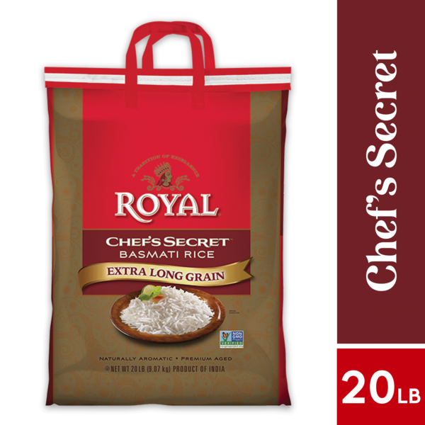 Royal Chef's Secret™ Basmati White Rice - Premium Extra Long Grain Basmati Rice - 20 lb Bag