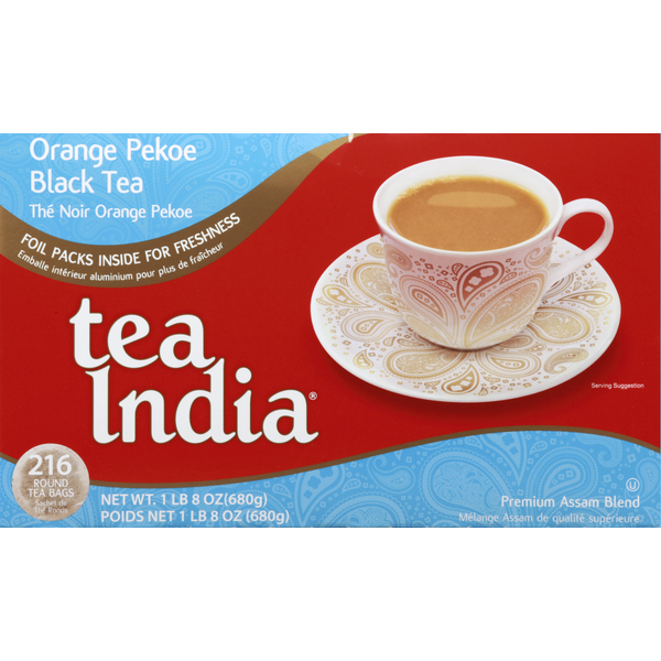 Tea India Black Tea, Orange Pekoe, Premium Assam Blend, Round Tea Bags