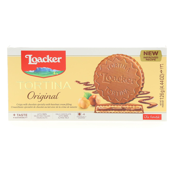Loacker Tortina Original Hazelnut, Premium Chocolate Coated Wafer Biscuit