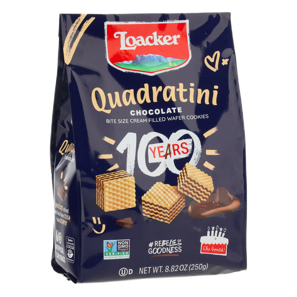 Loacker Quadratini Chocolate, NON GMO bite size Wafer Cookie