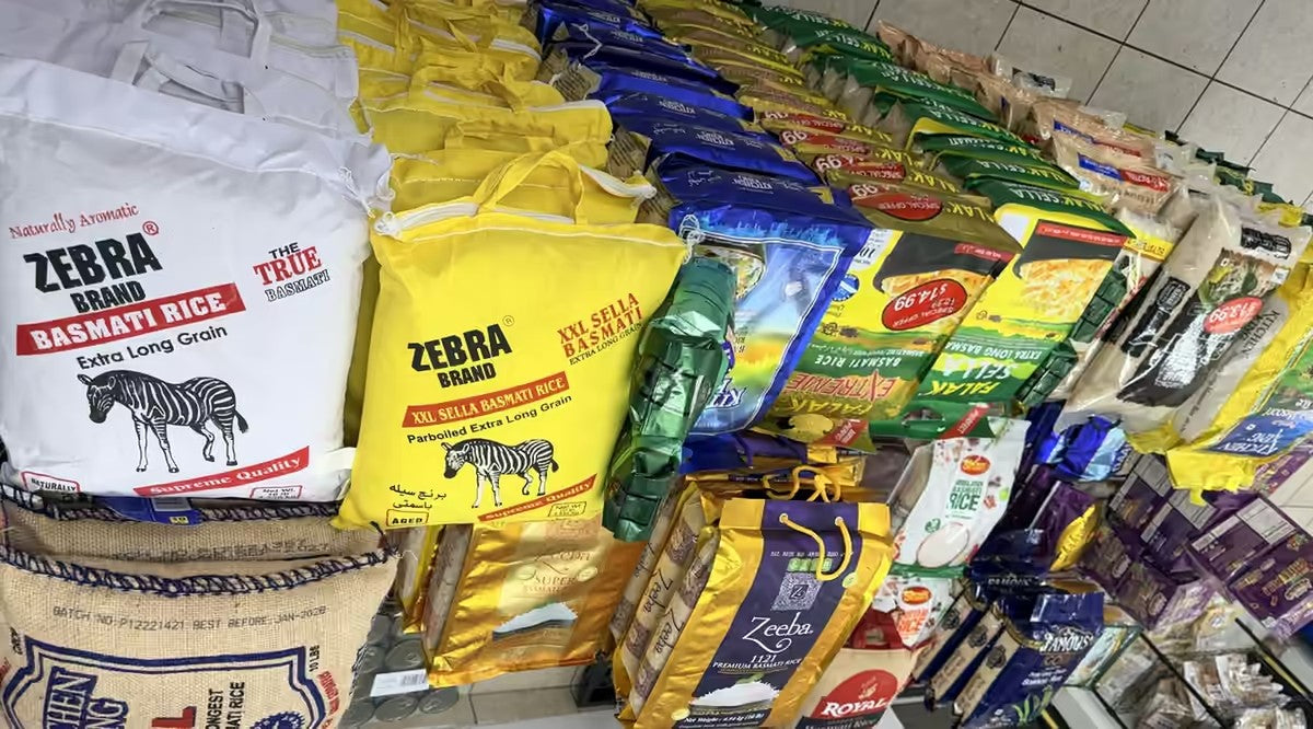 Stacks of basmati rice bags at Masala Pantry Spring